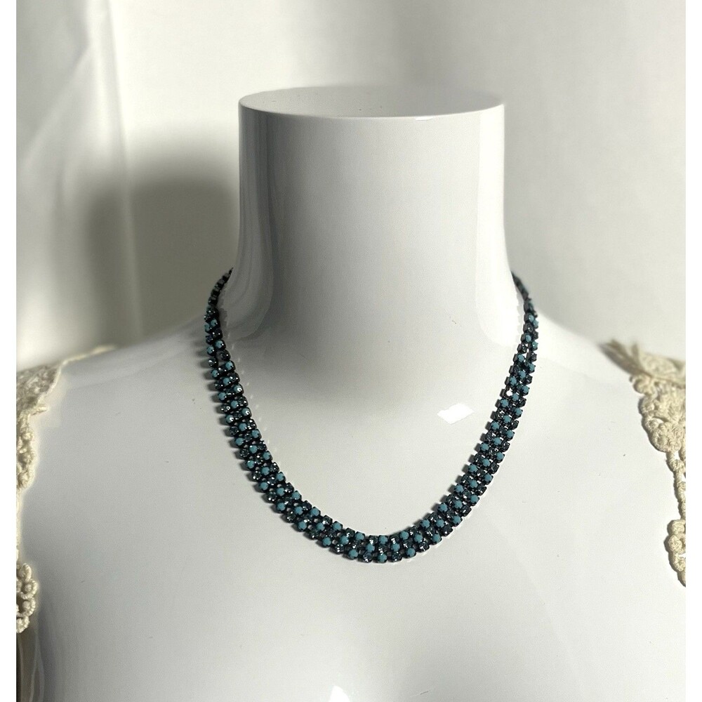 Phillip Bloch TURQUOISE & BLUE CRYSTAL RHINESTONE Necklace 14”